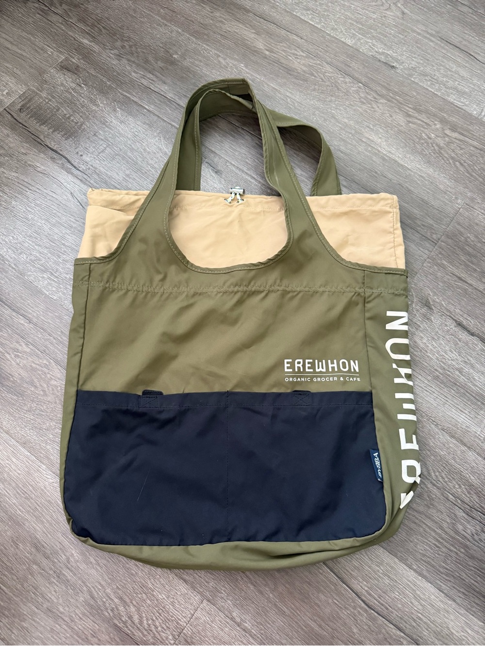Erewhon Olive Green & Black Foldable Duffel Tote